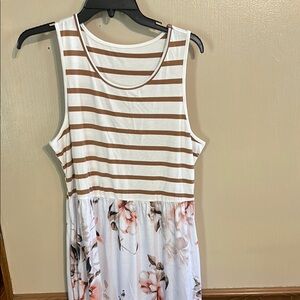 Striped and Floral Sleeveless Dress